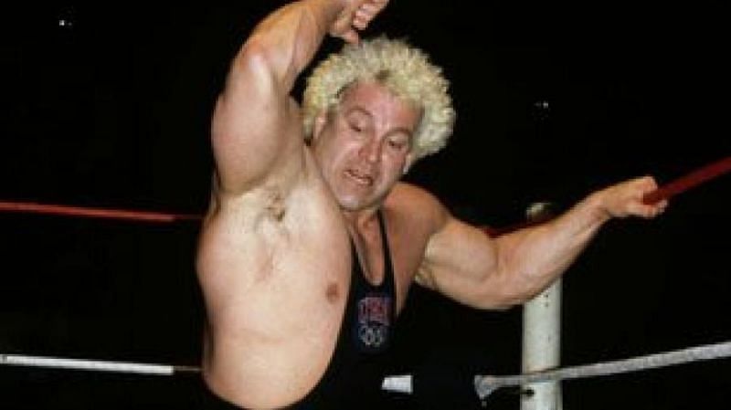Ken Patera going for an elbow drop